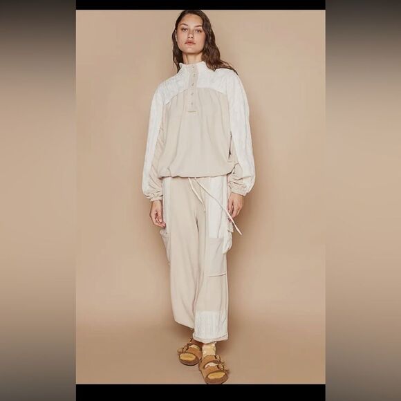 POL BALLOON SLEEVE HALF PLACKET RAW TIE DETAIL TOP - Picture 4 of 6